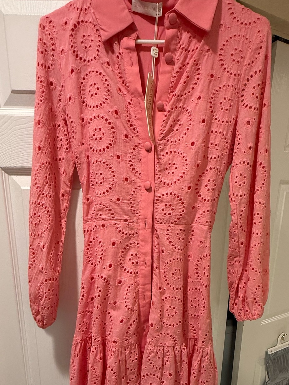 Beach Bunny Eyelet Button-Front Coral Pink Dress